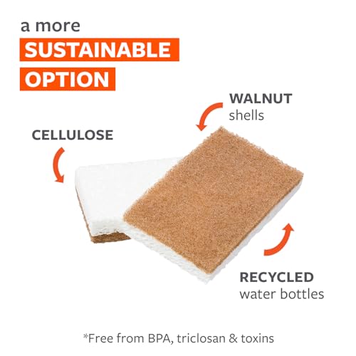 Full Circle Walnut and Cellulose Scrubber Sponges Pack of 6 Powerful NonScratch Kitchen Sponges Made with PlantBased Sustainable Materials Safe for Nonstick Cookware - Image 3