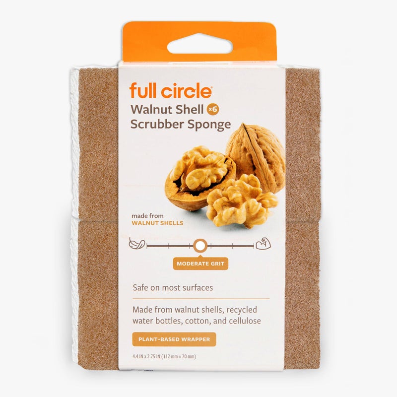 Full Circle Walnut and Cellulose Scrubber Sponges Pack of 6 Powerful NonScratch Kitchen Sponges Made with PlantBased Sustainable Materials Safe for Nonstick Cookware - Image 2