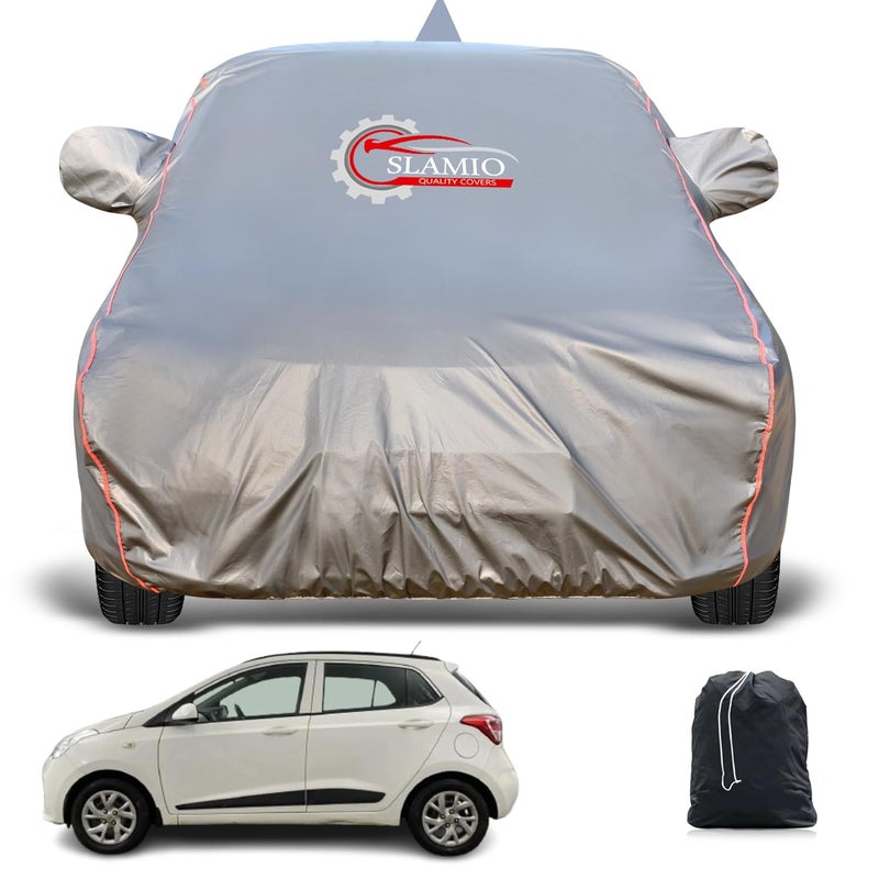Slamio Heavy-Duty Car Body Cover for Hyundai's i10 (2019-2025) | Waterproof, Dustproof, UV Protection, Custom Fit, Heavy Belt & Buckle with Mirror & Antenna Pocket | Dark Grey - Image 1