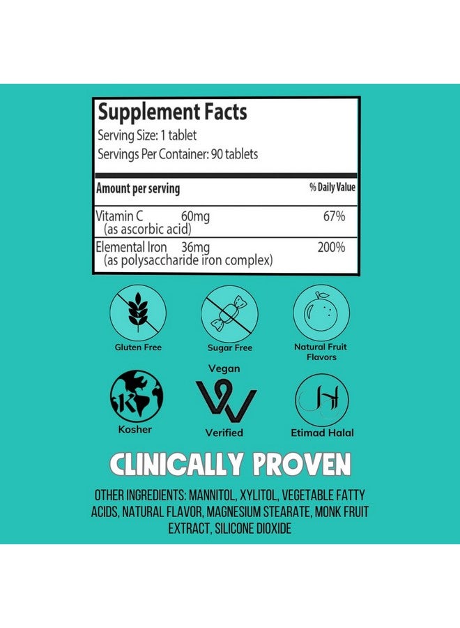 NovaFerrum Pow | Chewable Iron Supplement for Adults | Anemia | 36mg of Iron | 90 Servings | Sugar Free | Vegan - Image 5