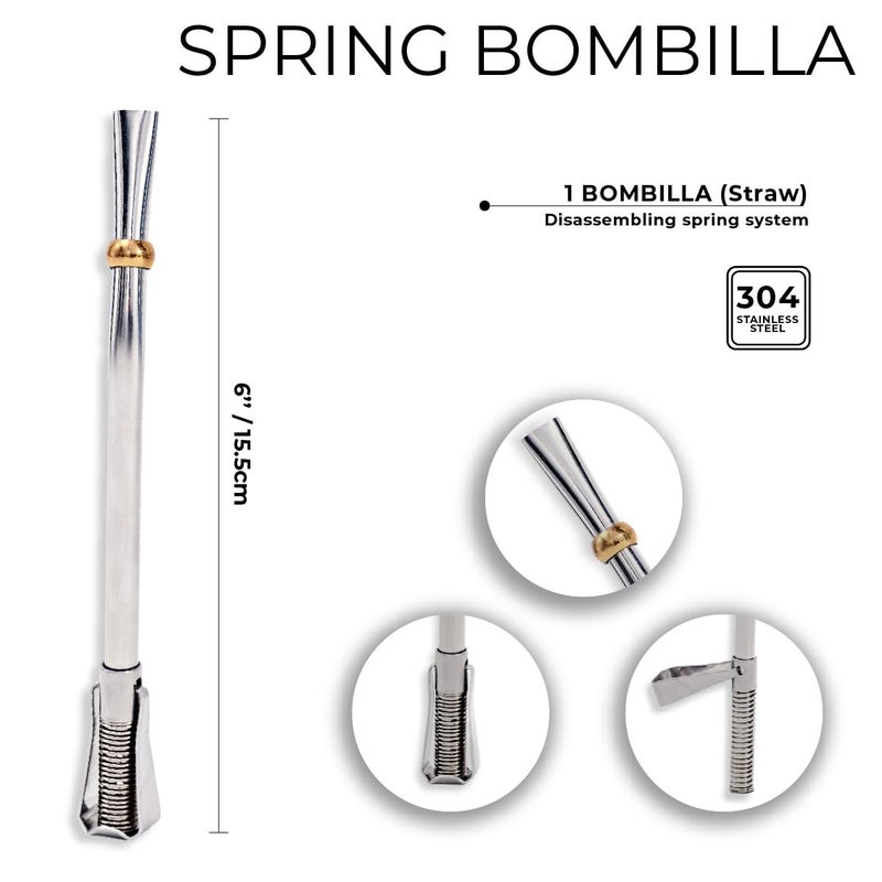 Gaucho-Market Stainless Steel Yerba Mate Spring Bombilla (Straw) Made In Argentina, with bronze heat difusor. Unique disassembling spring system for easy cleaning. - Image 2