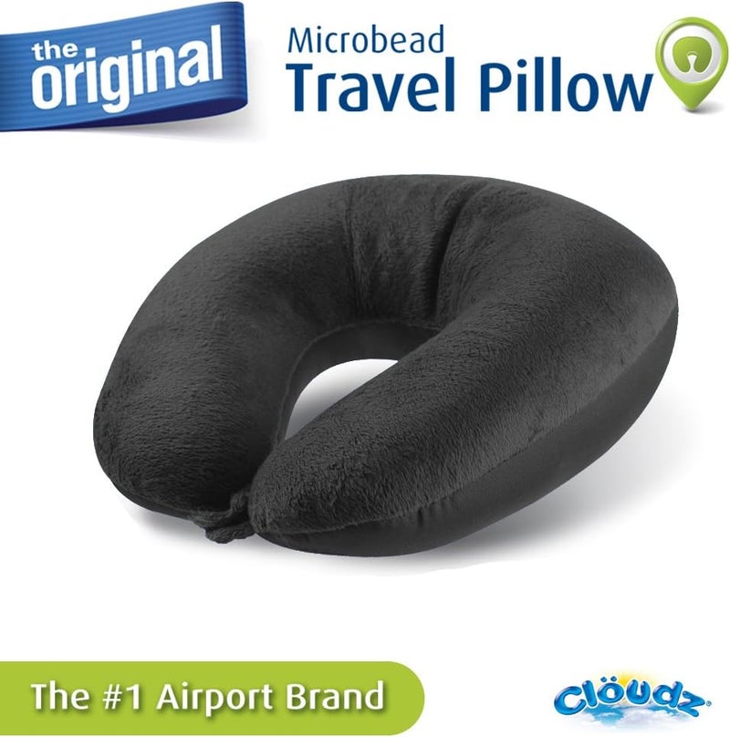 Cloudz Dual Comfort Microbead Airplane Travel Neck Pillow. Super Soft Cozy Plush Fabric on One Side, Cool Relaxing Spandex on The Other! Customize Your Comfort and Support at Home or On The Go!-Black - Image 3