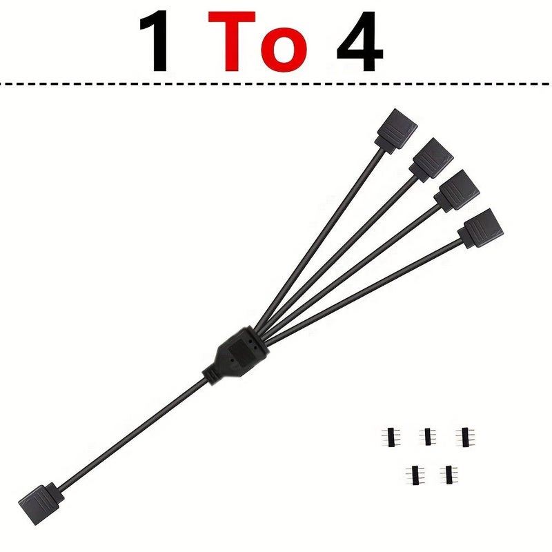 موصل RGB ذو 4 دبابيس 1 إلى 4 كابل تمديد مقسم أنثى إلى أنثى لأشرطة إضاءة LED 3528 5050 مع دبابيس ذكرية أسود - Image 4