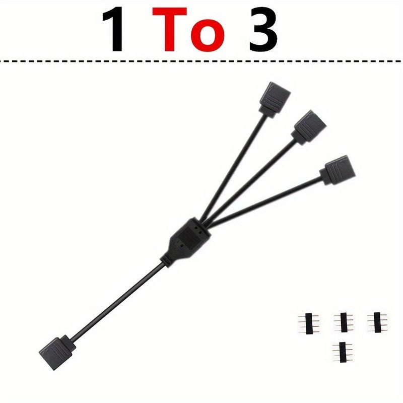 موصل RGB ذو 4 دبابيس 1 إلى 4 كابل تمديد مقسم أنثى إلى أنثى لأشرطة إضاءة LED 3528 5050 مع دبابيس ذكرية أسود - Image 1