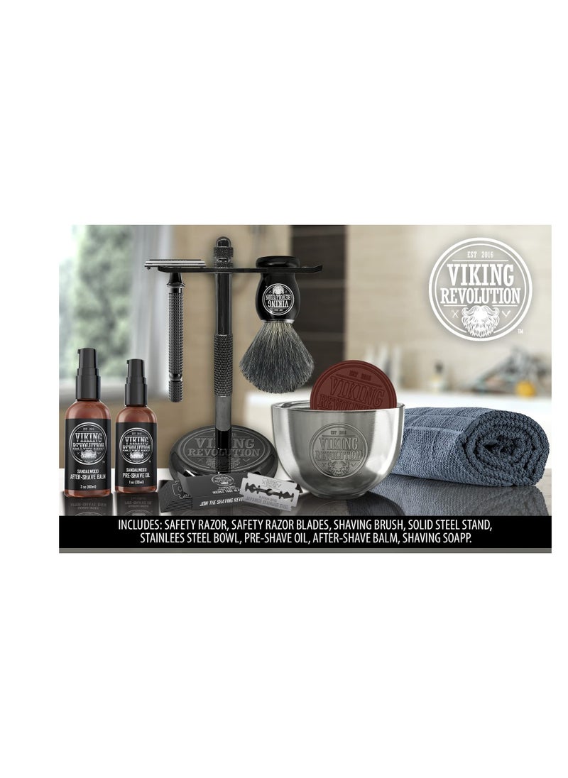 Viking Revolution Luxury Safety Razor Shaving Kit - Includes Double Edge Safety Razor, Stand, Bowl, After-Shave Balm, Pre-Shave Oil, Badger Brush  - Image 1