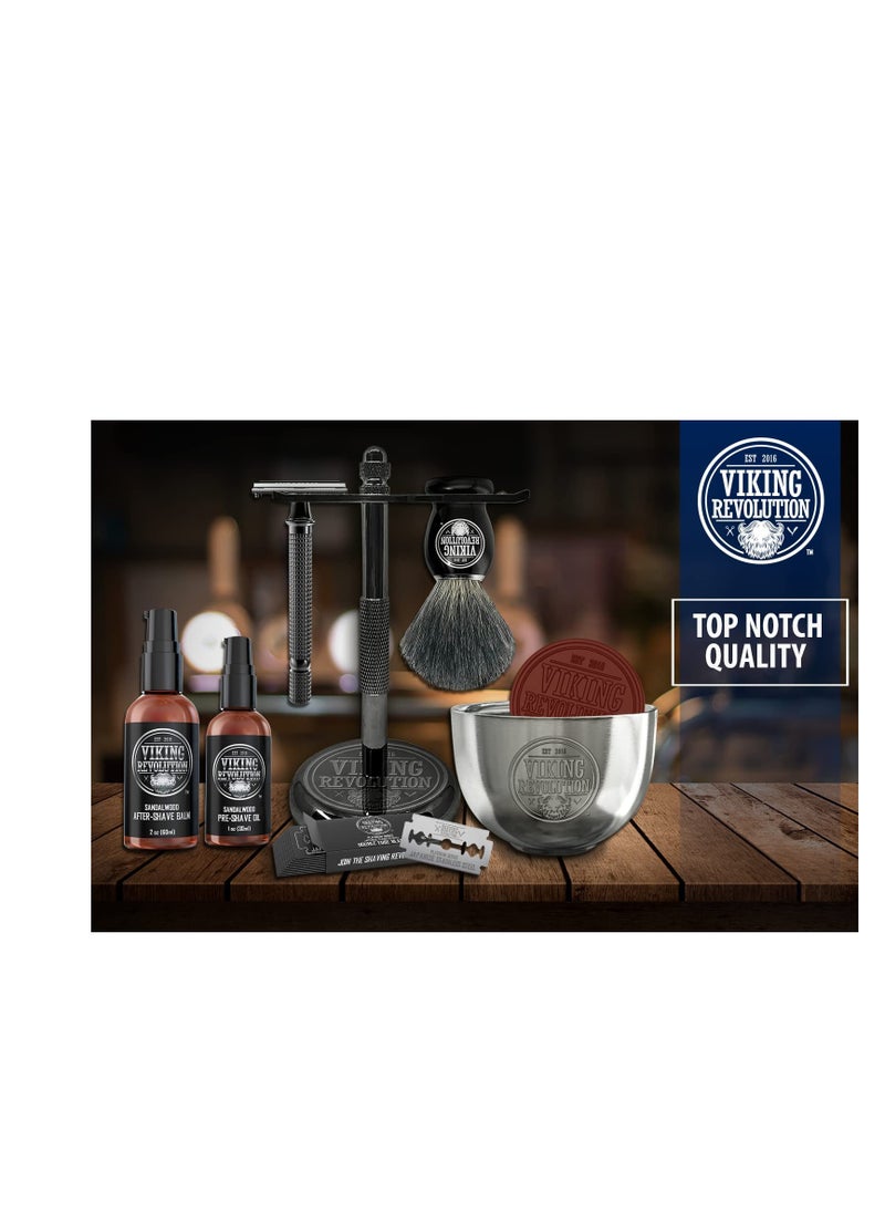 Viking Revolution Luxury Safety Razor Shaving Kit - Includes Double Edge Safety Razor, Stand, Bowl, After-Shave Balm, Pre-Shave Oil, Badger Brush  - Image 2