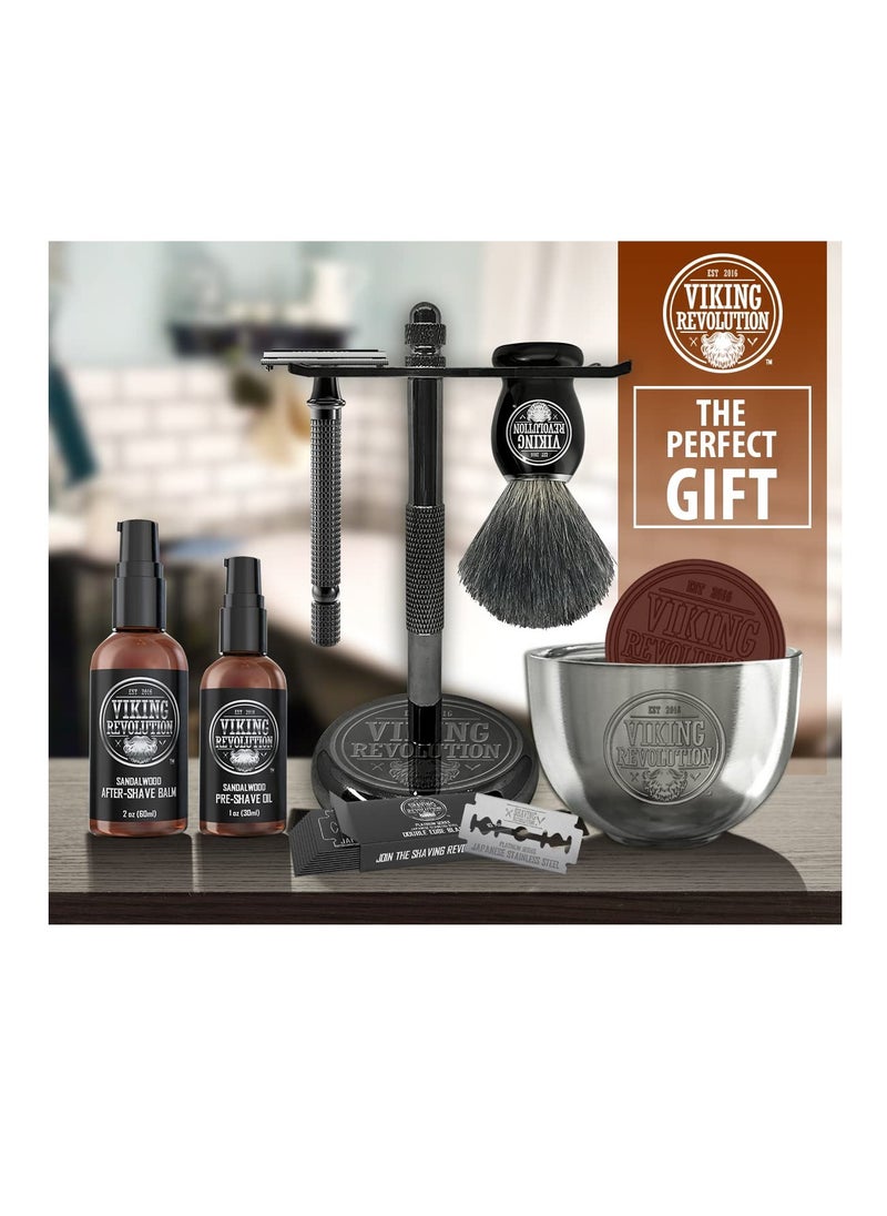 Viking Revolution Luxury Safety Razor Shaving Kit - Includes Double Edge Safety Razor, Stand, Bowl, After-Shave Balm, Pre-Shave Oil, Badger Brush  - Image 3