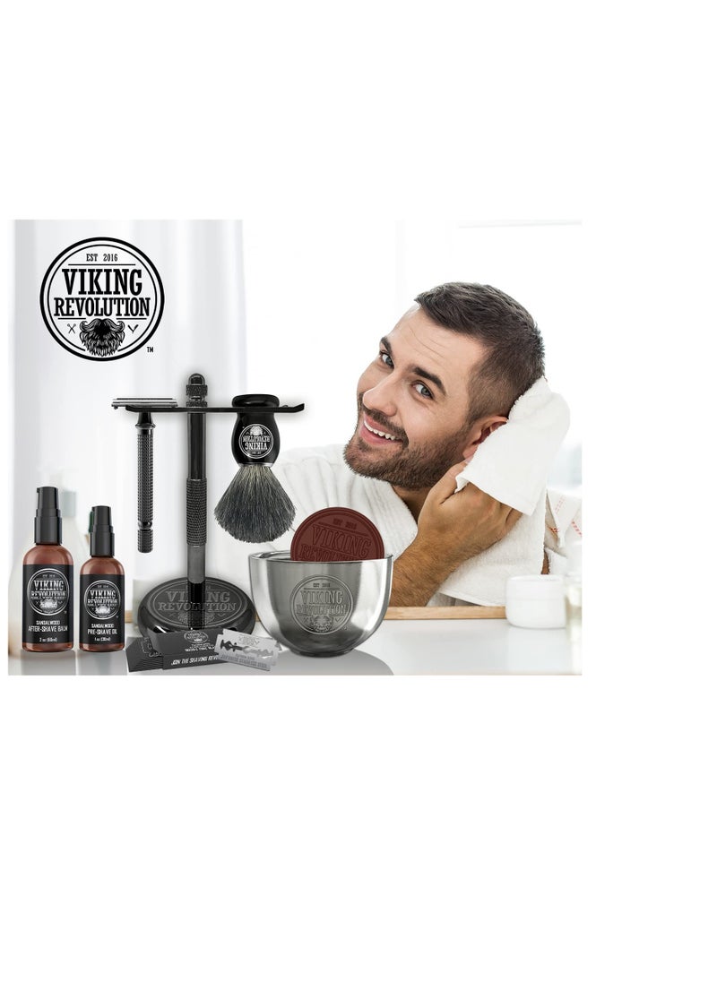 Viking Revolution Luxury Safety Razor Shaving Kit - Includes Double Edge Safety Razor, Stand, Bowl, After-Shave Balm, Pre-Shave Oil, Badger Brush  - Image 5