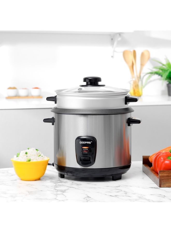 GEEPAS Multifunctional Rice Cooker With Removable And Non Stick Inner Pot Tempered Glass Lid 1.5 L 500 W GRC35040 Silver - Image 2