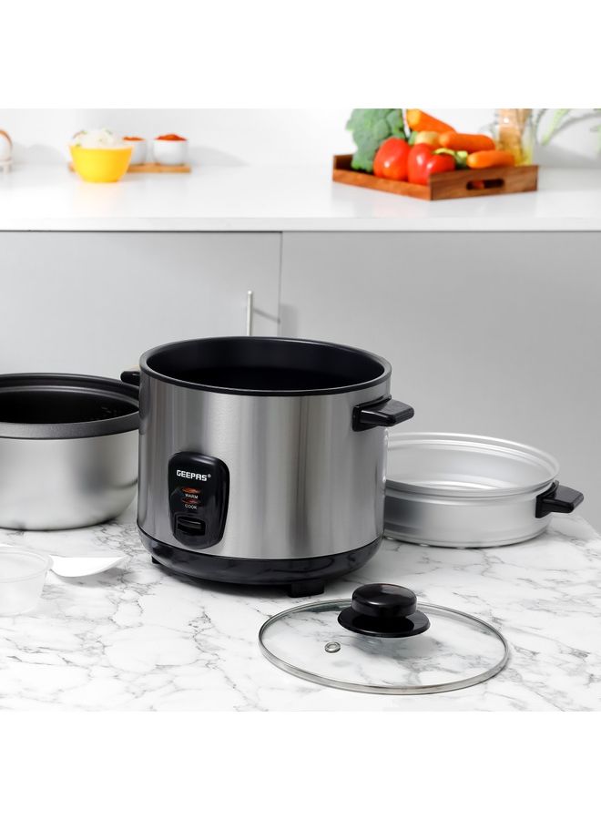 GEEPAS Multifunctional Rice Cooker With Removable And Non Stick Inner Pot Tempered Glass Lid 1.5 L 500 W GRC35040 Silver - Image 3