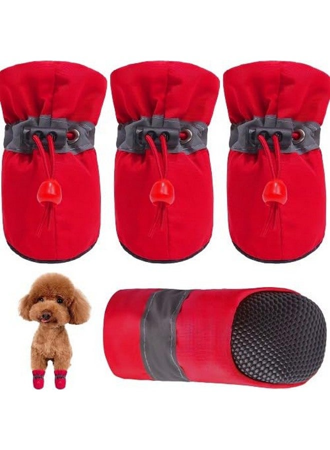 KUTKUT Dog Shoes for Miniature Puppies | Pack of 4 Anti-Slip Dog Boots, Reflective Stripe & Comfortable Soft Soled Skidproof Sneakers with Adjustable Drawstring for Newely Born Puppies (Red, Size 1) - Image 1