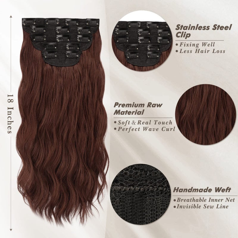 BARSDAR Chestnut Clip in Hair Extensions - 5PCs 18 Inch Wavy Clip in Hair Extensions for Women - Thick Soft Synthetic Clips in Hairpieces Daily Party Halloween- Copper Chestnut - Image 3