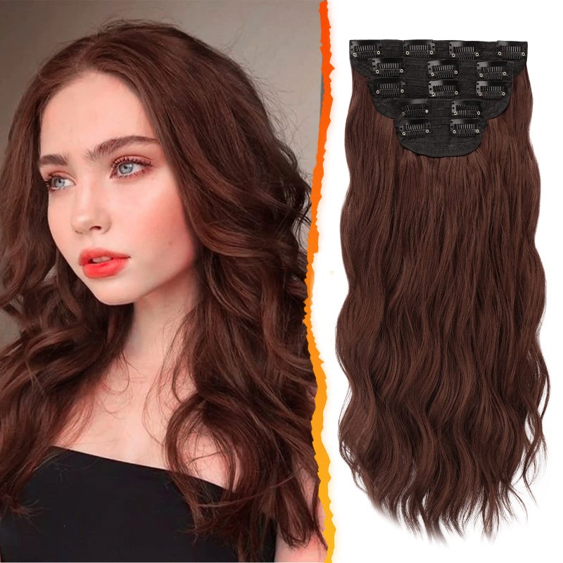 BARSDAR Chestnut Clip in Hair Extensions - 5PCs 18 Inch Wavy Clip in Hair Extensions for Women - Thick Soft Synthetic Clips in Hairpieces Daily Party Halloween- Copper Chestnut - Image 1