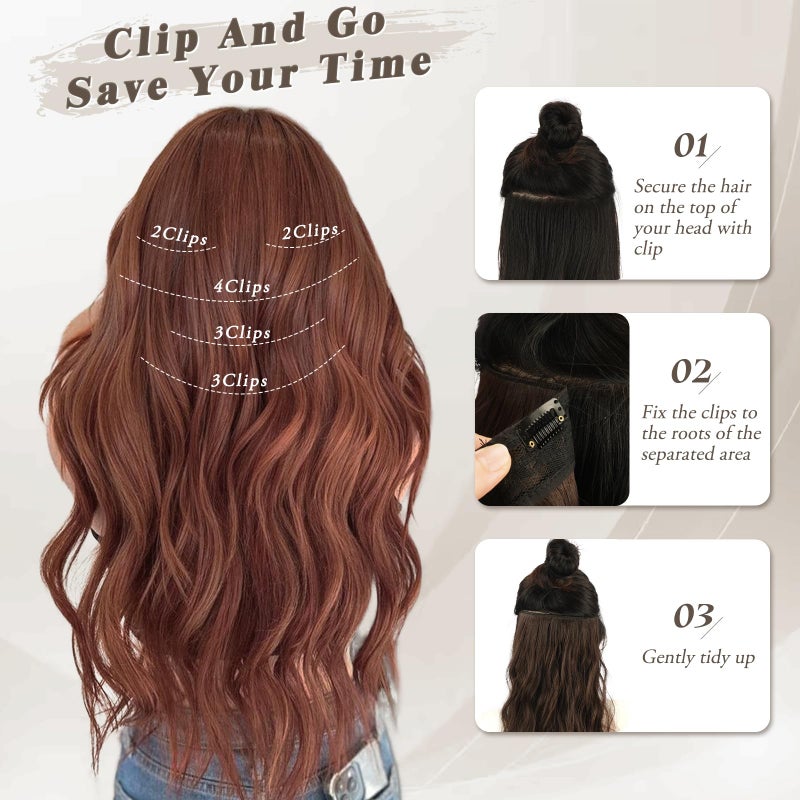 BARSDAR Chestnut Clip in Hair Extensions - 5PCs 18 Inch Wavy Clip in Hair Extensions for Women - Thick Soft Synthetic Clips in Hairpieces Daily Party Halloween- Copper Chestnut - Image 4