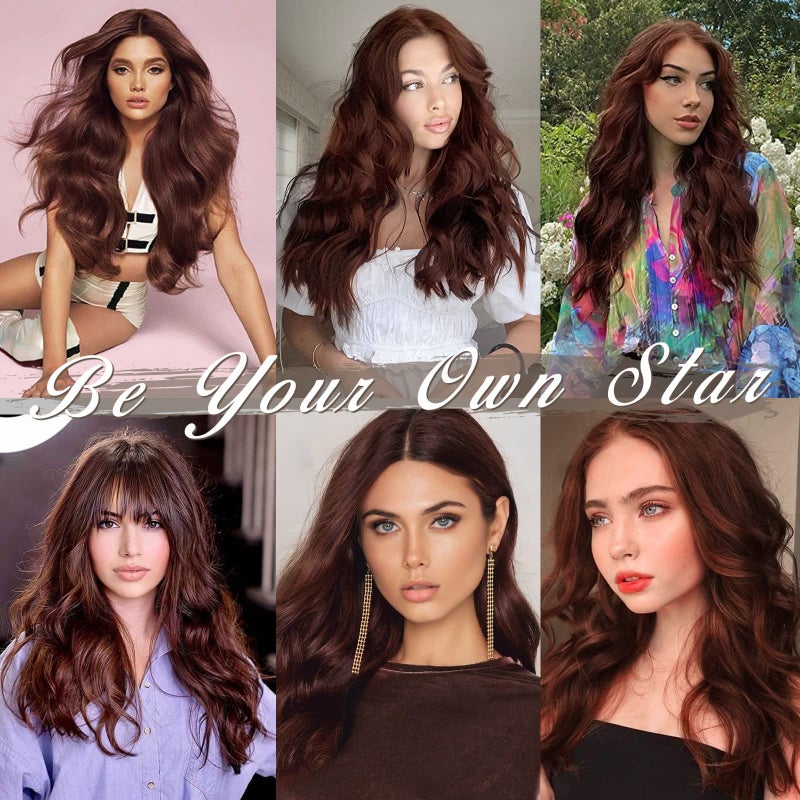 BARSDAR Chestnut Clip in Hair Extensions - 5PCs 18 Inch Wavy Clip in Hair Extensions for Women - Thick Soft Synthetic Clips in Hairpieces Daily Party Halloween- Copper Chestnut - Image 5