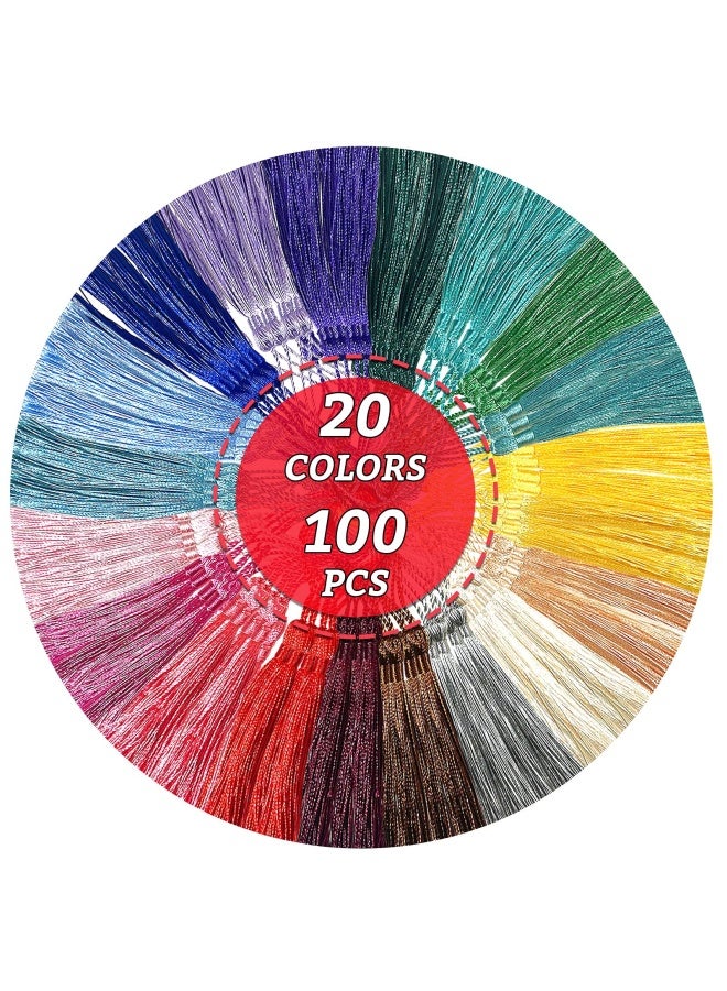 Creatrill 100 Pcs 13cm5 Inch Silky Handmade Soft Craft Mini Tassels with Loops for Jewelry Making DIY Projects Bookmarks 20 Colors 5 Pcs of Each - Image 3