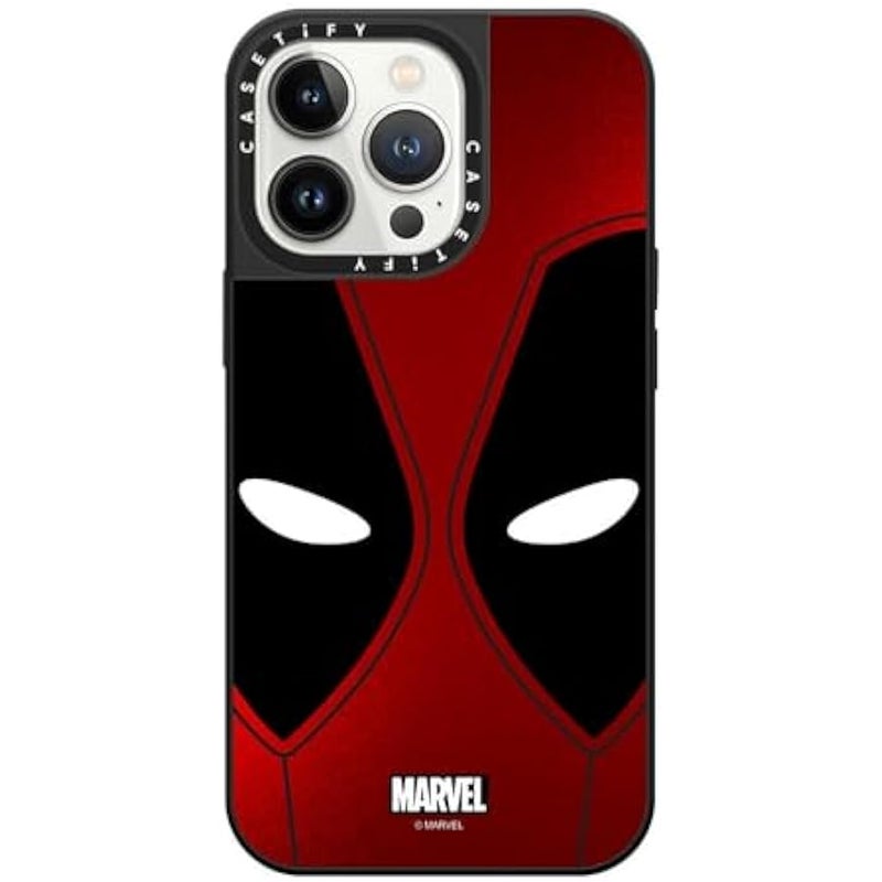 Casetify Mirror iPhone 13 Pro Case 【Deadpool & Wolverine Co-Lab / 4.9ft Drop Protection/Magsafe】 - Deadpool Mask Case - Silver on Black - Image 1