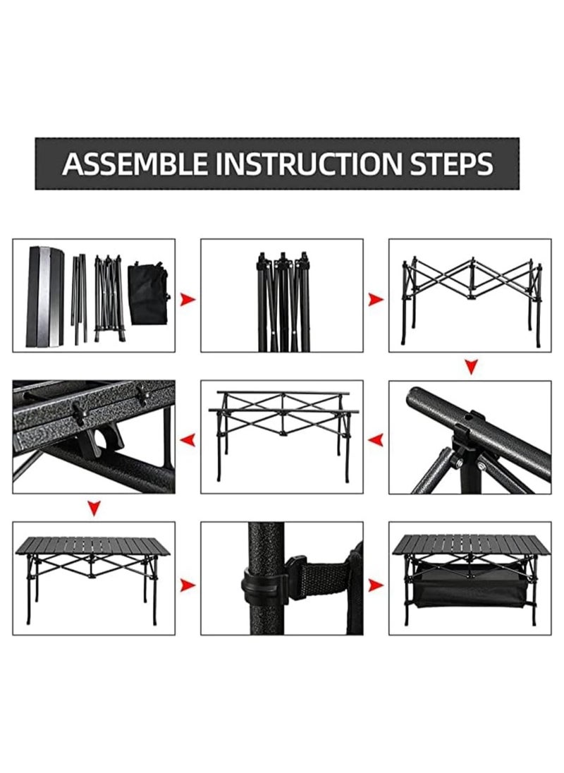 Folding Table, Camping Folding Table, Large Foldable Table, Folding Camping Table with Carry Bag, Aluminum Folding Table for Outdoor BBQ, Cookout, Camping, Picnic and Beach, 120 * 55 * 62CM