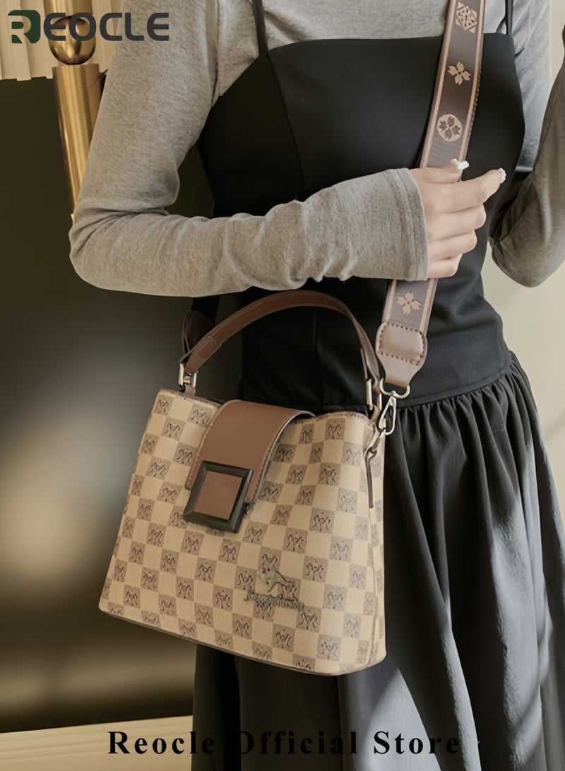 ريوكل حقائب يد نسائية حقائب يد جلدية نباتية حقيبة يد كاجوال مزيفة كلاسيكية عتيقة حقيبة كتف بسيطة بمقبض علوي - Image 5