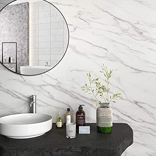 Stickyart 24"x160" Marble Contact Paper for Countertops Waterproof Marble Wallpaper Peel and Stick for Kitchen Island Matte White Countertop Contact Paper Removable Self Adhesive for Cabinets Table - Image 2