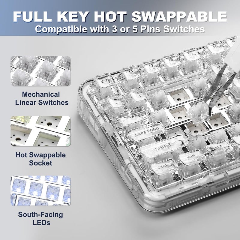 YUNZII X98 QMK/VIA Wireless Mechanical Gaming Keyboard with Knob,Tri-Mode BT5.0/USB-C/2.4GHz Hot Swappable Keyboard,Pre-lubed Switches Gasket Mount RGB Backlit for Wins/Mac (White, Snow Switch) - Image 5