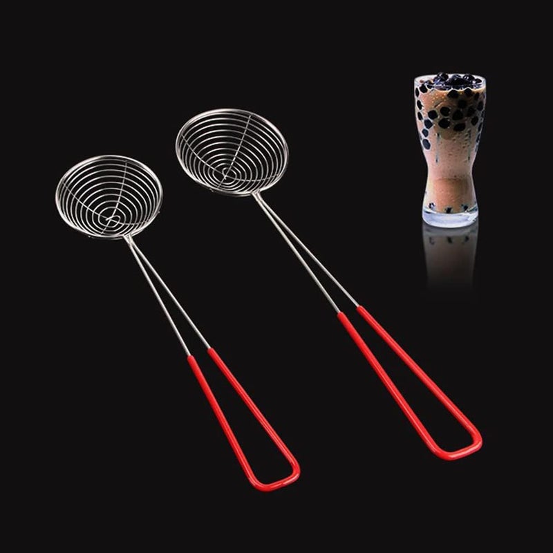 Luzen 2Pcs Stainless Steel Strainer Spoons Boba Spoon Scoop Hot Pot Strainer Spoons Ladle Wire Cooking Skimmers Spoon with Handle for Hot Pot, Meatball, Kitchen Baking Oil Filter, 2 Sizes - Image 2