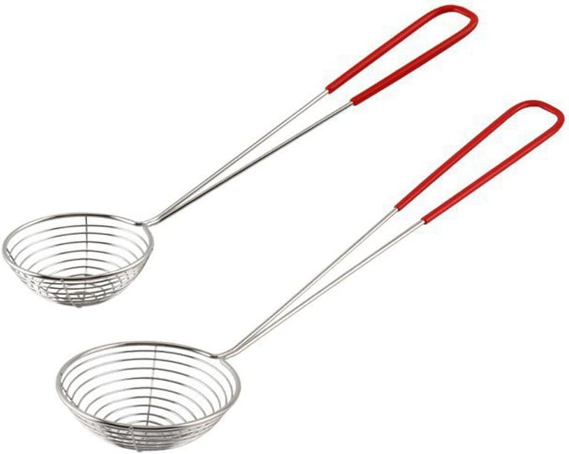 Luzen 2Pcs Stainless Steel Strainer Spoons Boba Spoon Scoop Hot Pot Strainer Spoons Ladle Wire Cooking Skimmers Spoon with Handle for Hot Pot, Meatball, Kitchen Baking Oil Filter, 2 Sizes - Image 1
