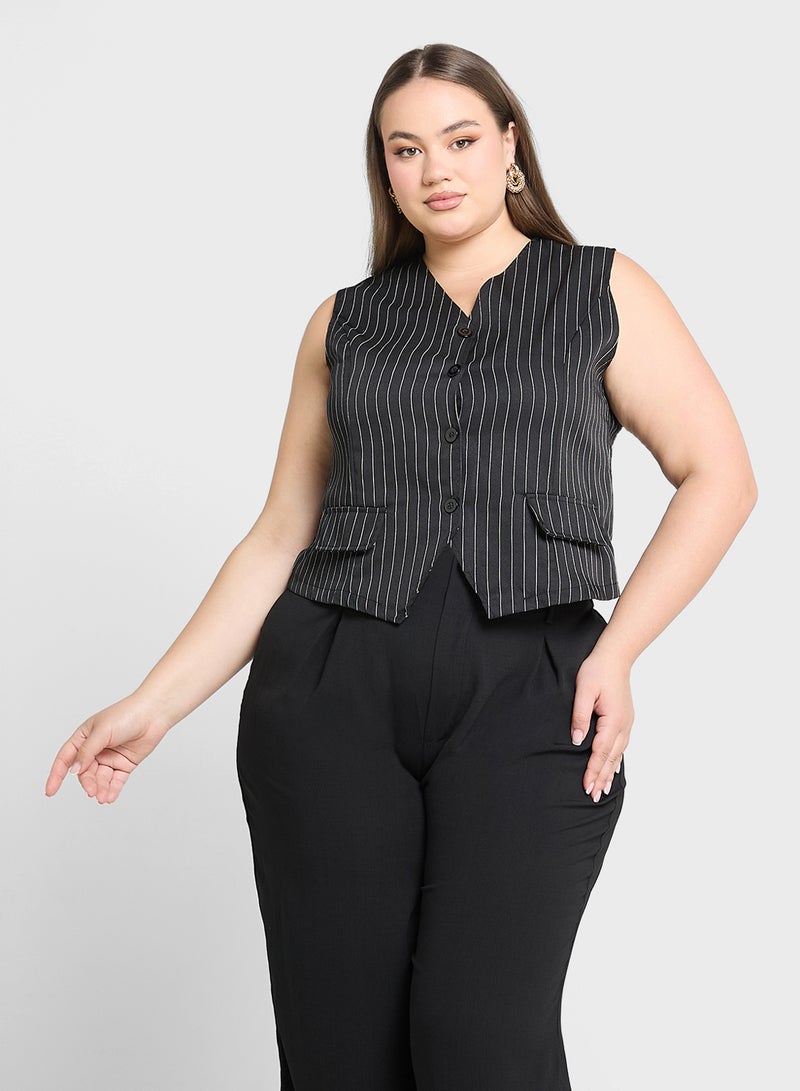 Ginger Plus Stripe Button Down Vest  - Image 1