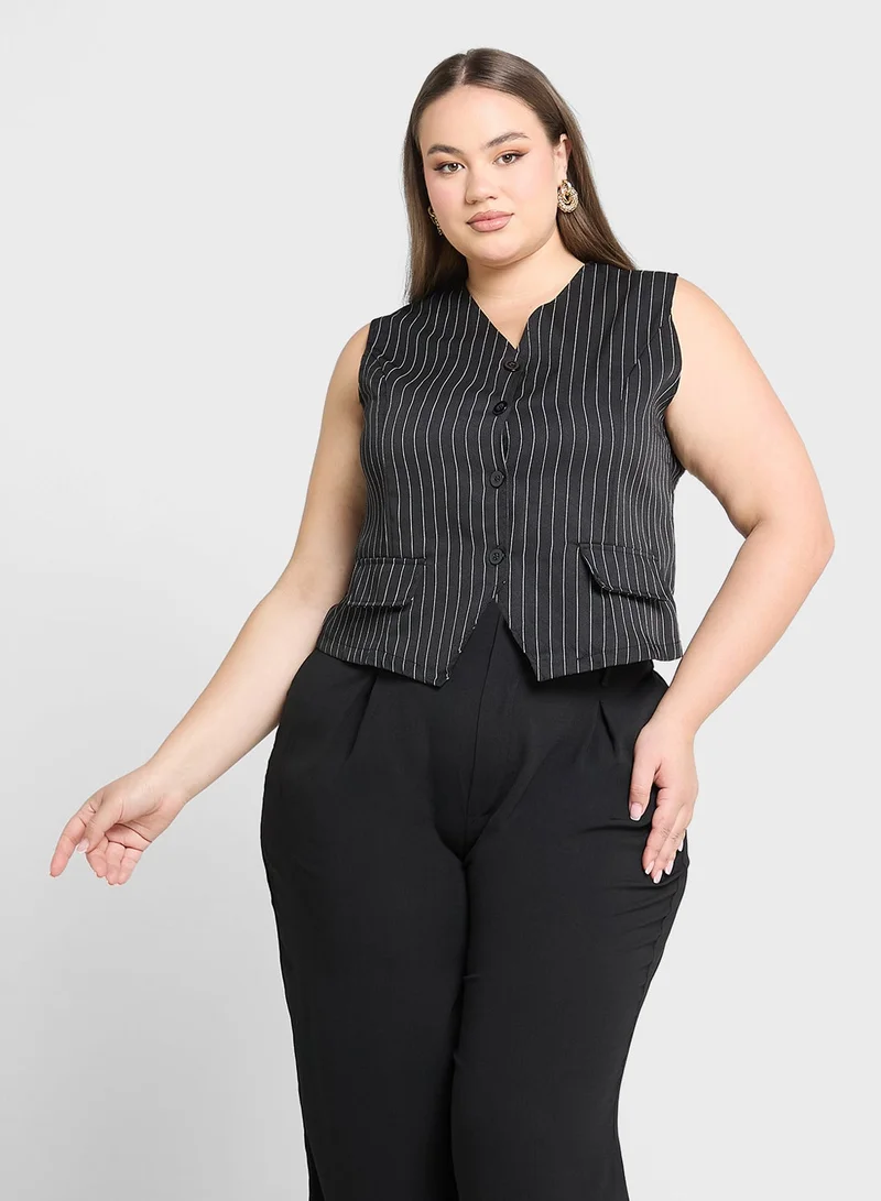 جينجر بلس صدرية بأزرار مخططة