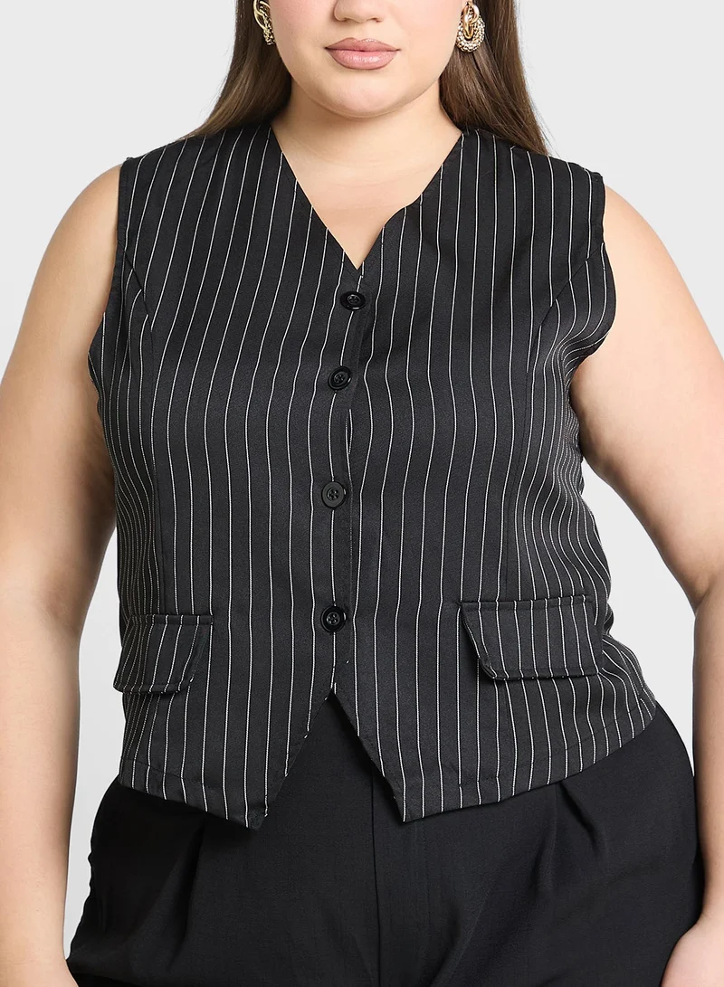 Ginger Plus Stripe Button Down Vest