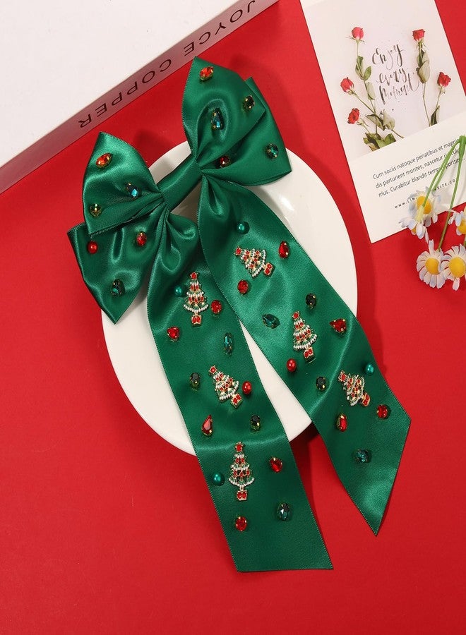 CEALXHENY Christmas Hair Bows for Women Girls Christmas Tree Hair Bow Clips Jeweled Red Green Hair Bows Festive Holiday Hair Ribbons with Long Tail Christmas Hair Accessories Outfits Holiday Gifts (Pattern C1) - Image 5