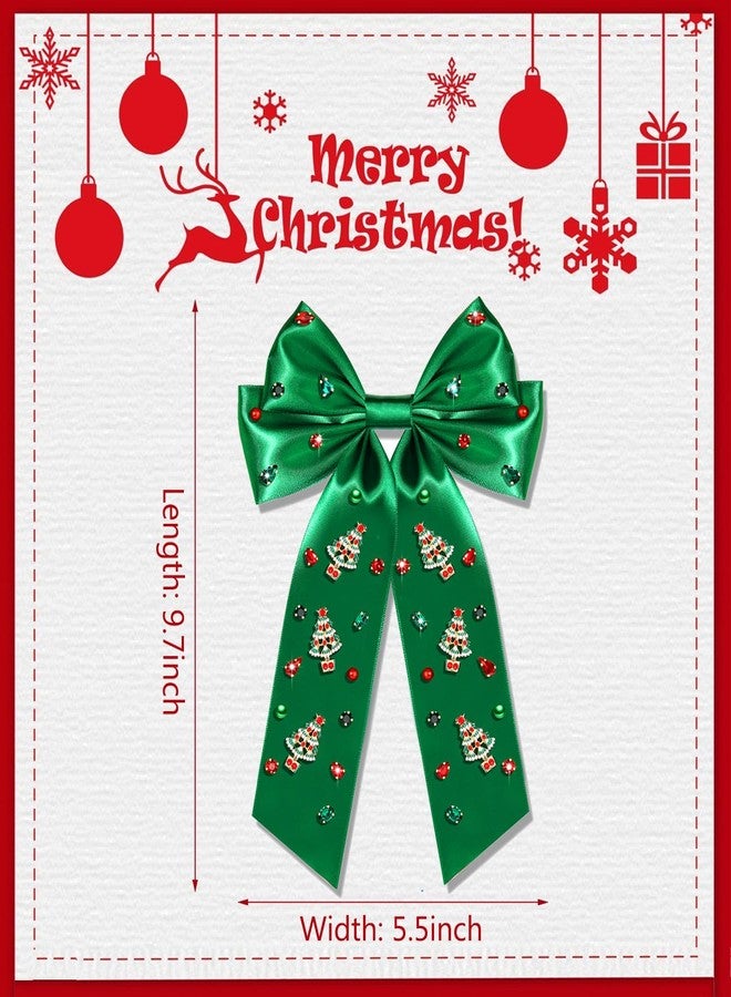 CEALXHENY Christmas Hair Bows for Women Girls Christmas Tree Hair Bow Clips Jeweled Red Green Hair Bows Festive Holiday Hair Ribbons with Long Tail Christmas Hair Accessories Outfits Holiday Gifts (Pattern C1) - Image 3