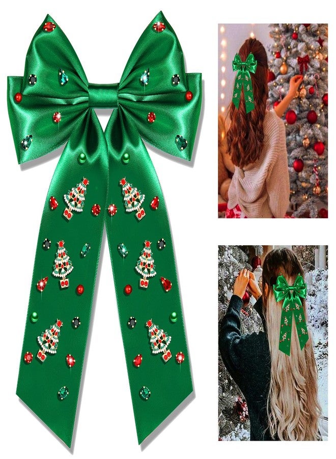 CEALXHENY Christmas Hair Bows for Women Girls Christmas Tree Hair Bow Clips Jeweled Red Green Hair Bows Festive Holiday Hair Ribbons with Long Tail Christmas Hair Accessories Outfits Holiday Gifts (Pattern C1) - Image 1