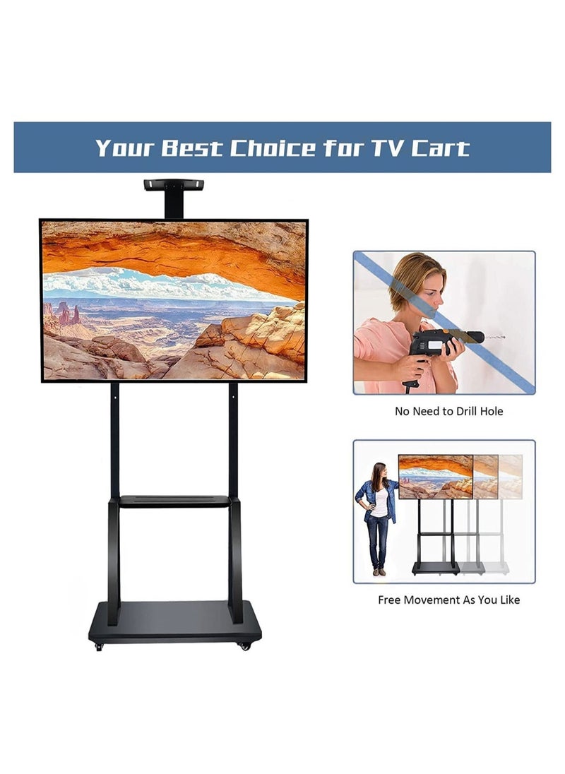 Mobile TV Stands Cart on Wheels for 42 to 86 Inch LED Flat/Curved TVs, TV Stand with Height Adjustable Shelves, Rolling Floor TV Cart, Holds Up to 220 lbs, Conference Commercial Home - Image 2