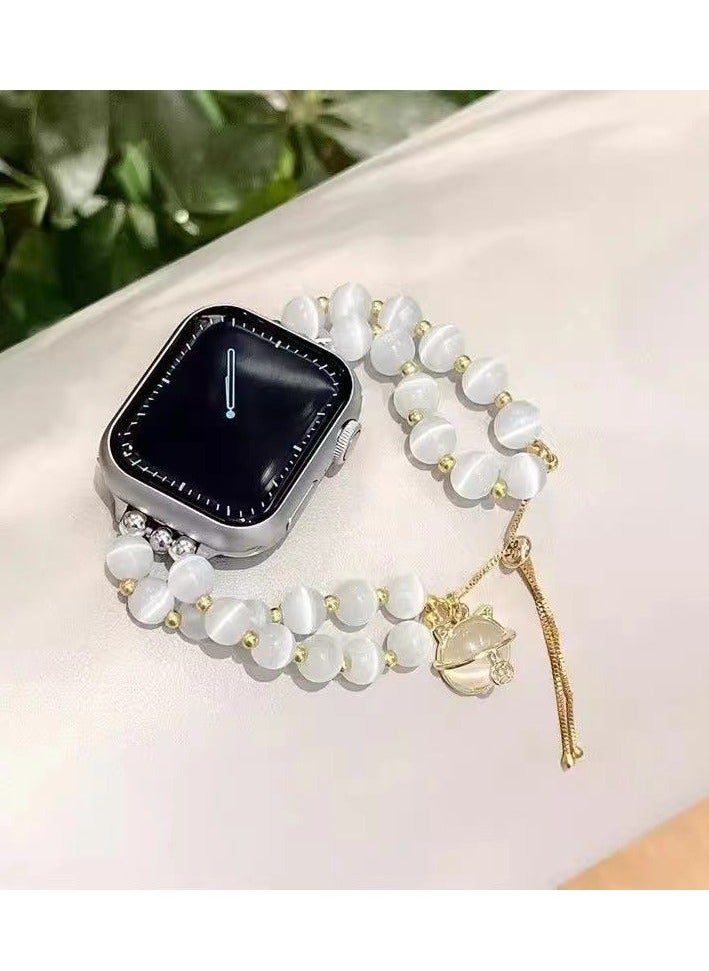 Starry Moon Crystal Chain Cat's Eye Stone Pure Handmade Sport  Power Watch Band AppleWatch Fine Flash Suitable Apple Watch Band S7/8/9E 42mm - Image 1