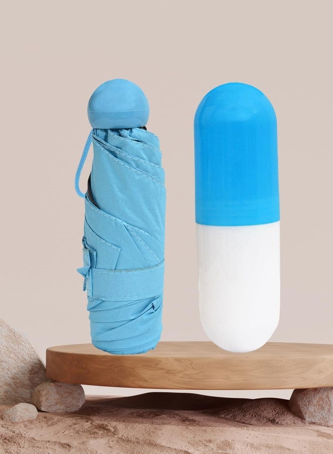 FABINALIV Blue Solid 3 Fold Waterproof Compact Capsule Umbrella (FLUB-1011-Blue) - Image 2