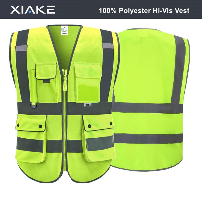 XIAKE 8 Pockets High Visibility Class 2 Reflective Safety Vest for Men & Women Meets ANSI Standards(Large,Yellow) - Image 3