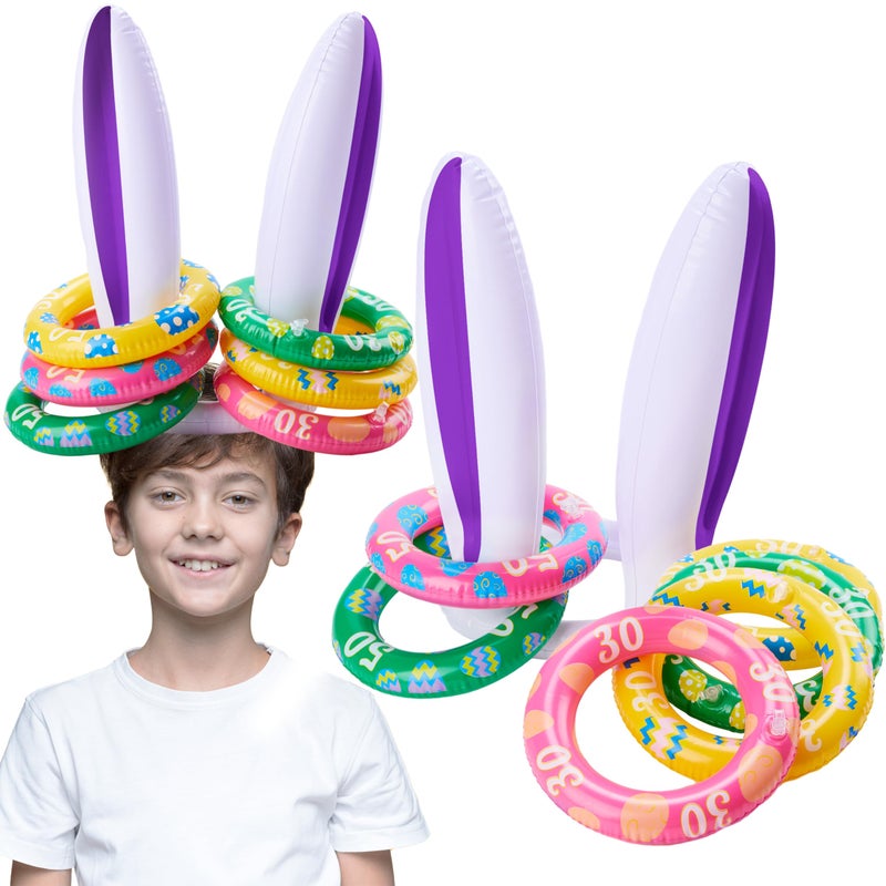 JOYIN Easter Inflatable Bunny Ears Ring Toss Game(2 Set 12 Rings), Inflatable Rabbit Toss Game, Indoor and Outdoor Game for Easter Party Supplies - Image 1