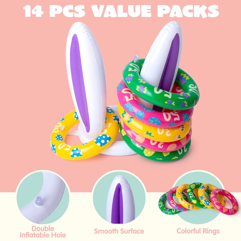 JOYIN Easter Inflatable Bunny Ears Ring Toss Game(2 Set 12 Rings), Inflatable Rabbit Toss Game, Indoor and Outdoor Game for Easter Party Supplies - Image 3