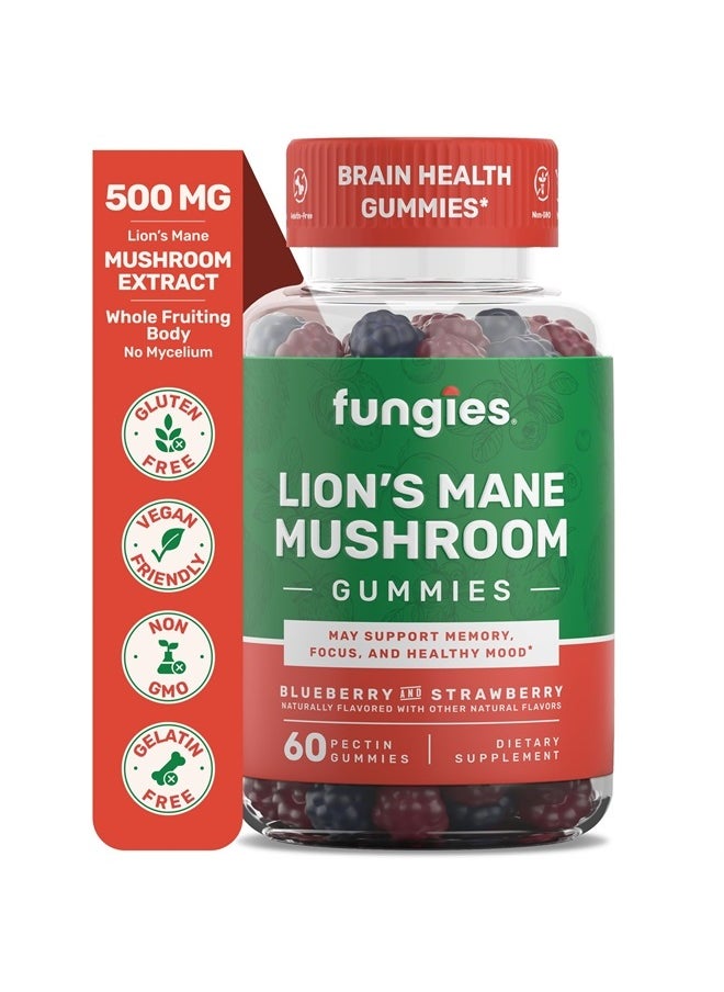 Fungies - Lion's Mane Mushroom Gummies | Blueberry & Strawberry | 60 Servings | Mushroom Gummies for Adults for Brain Fog | Focus, Memory & Mood Mushroom Supplement Gummies - Image 1