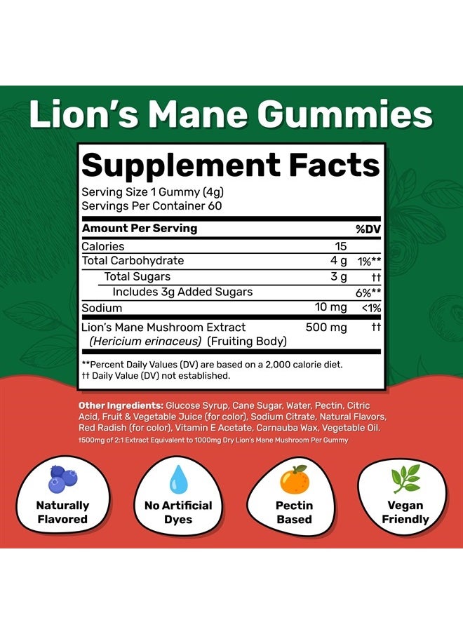 Fungies - Lion's Mane Mushroom Gummies | Blueberry & Strawberry | 60 Servings | Mushroom Gummies for Adults for Brain Fog | Focus, Memory & Mood Mushroom Supplement Gummies - Image 1