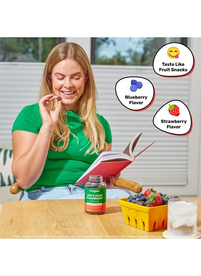 Fungies - Lion's Mane Mushroom Gummies | Blueberry & Strawberry | 60 Servings | Mushroom Gummies for Adults for Brain Fog | Focus, Memory & Mood Mushroom Supplement Gummies - Image 1