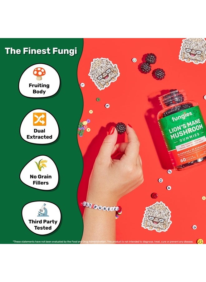 Fungies - Lion's Mane Mushroom Gummies | Blueberry & Strawberry | 60 Servings | Mushroom Gummies for Adults for Brain Fog | Focus, Memory & Mood Mushroom Supplement Gummies - Image 1