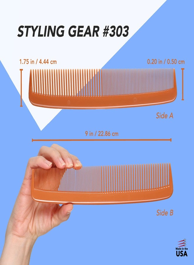 Styling Gear #303 Wide Tooth Comb Hair Detangling Comb Styling For Women, Men, Hair Stylists, Hair Comb, Wide Teeth Combs Fine Tooth Clipper Combs. 2 Piece (Tan) - Image 2