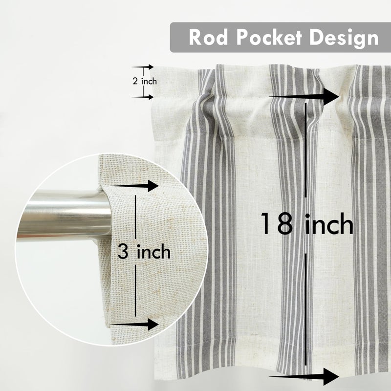 DriftAway Chris Linen Lined Valance Double Layer Thermal Insulated Room Darkening Blackout Window Valances 3 Inch Rod Pocket Vertical Striped Kitchen Valance for Bathroom 52 Inch by 18 Inch Gray - Image 4