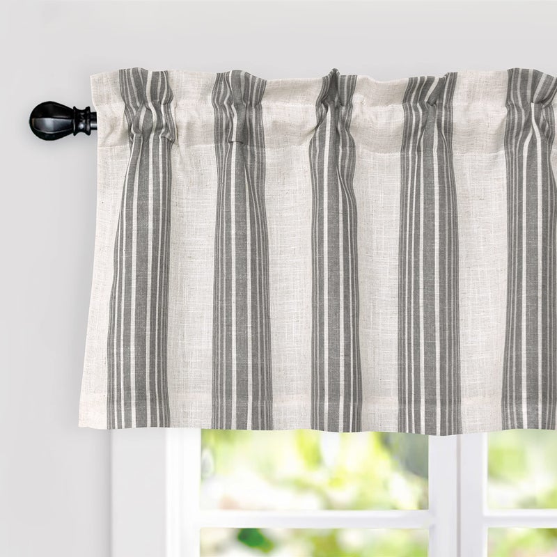 DriftAway Chris Linen Lined Valance Double Layer Thermal Insulated Room Darkening Blackout Window Valances 3 Inch Rod Pocket Vertical Striped Kitchen Valance for Bathroom 52 Inch by 18 Inch Gray - Image 1