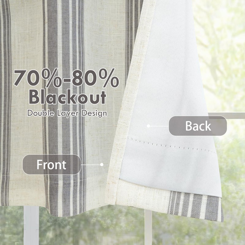 DriftAway Chris Linen Lined Valance Double Layer Thermal Insulated Room Darkening Blackout Window Valances 3 Inch Rod Pocket Vertical Striped Kitchen Valance for Bathroom 52 Inch by 18 Inch Gray - Image 3