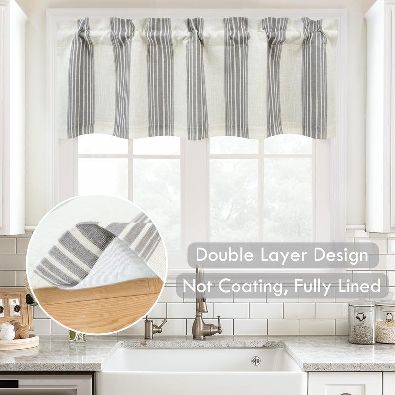 DriftAway Chris Linen Lined Valance Double Layer Thermal Insulated Room Darkening Blackout Window Valances 3 Inch Rod Pocket Vertical Striped Kitchen Valance for Bathroom 52 Inch by 18 Inch Gray - Image 2