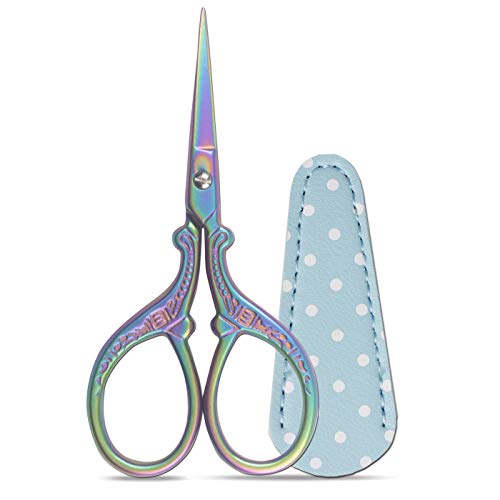 Hisuper Cute 3.6inch Embroidery Scissors Crafting Sewing Threading Needlework Scissors with Leather Scissor Cover for Sewing Handicrafts Tool Craft Art Work and Everyday Use - Image 1