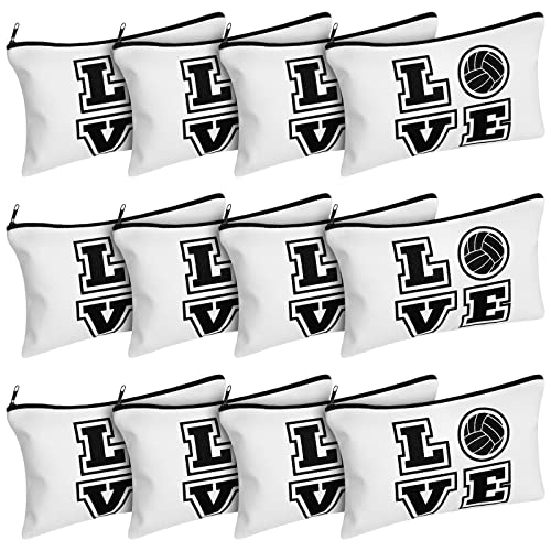 Saintrygo 12 Pieces Volleyball Pouch Makeup Bag with Words Volleyball Travel Storage Bags Portable Storage Case Organizer Toiletry Accessories with Zippers for Players Teams WomenWhiteLove - Image 1